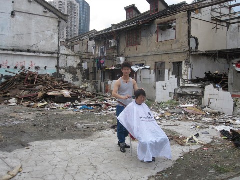 Temporary housing in run down neighborhood waiting for demolition