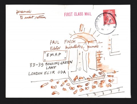 Envelope from Cedric Price, from the private archive of Paul Finch